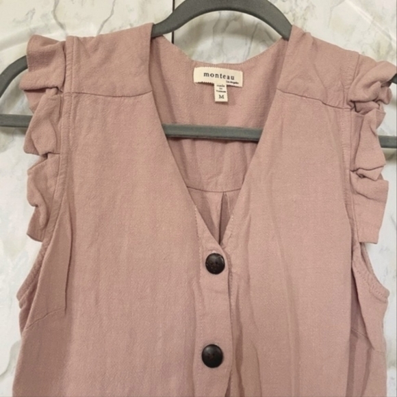 Monteau Medium Blush Dusty Pink Linen Dress with Pockets, Barbie Midi Neutral - Picture 8 of 10